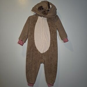 North Pole Reindeer One Piece 2T Pjs Hooded Fleece Deer Costume Unisex